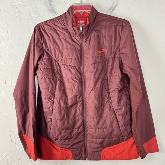 Brooks Jacket Coat Windbreaker Shield Hybrid 2.0‎ Orange Brown Puffer Full Zip